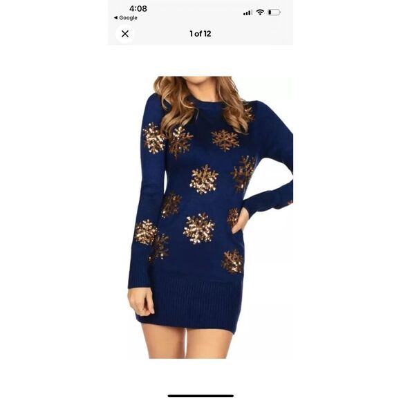 Tipsy Elves Blue Sequin Snowflake Dress XXL Sweater Dress - Picture 1 of 10